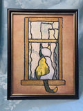 Cat at the Window — Original Glass-Painted Framed Artwork