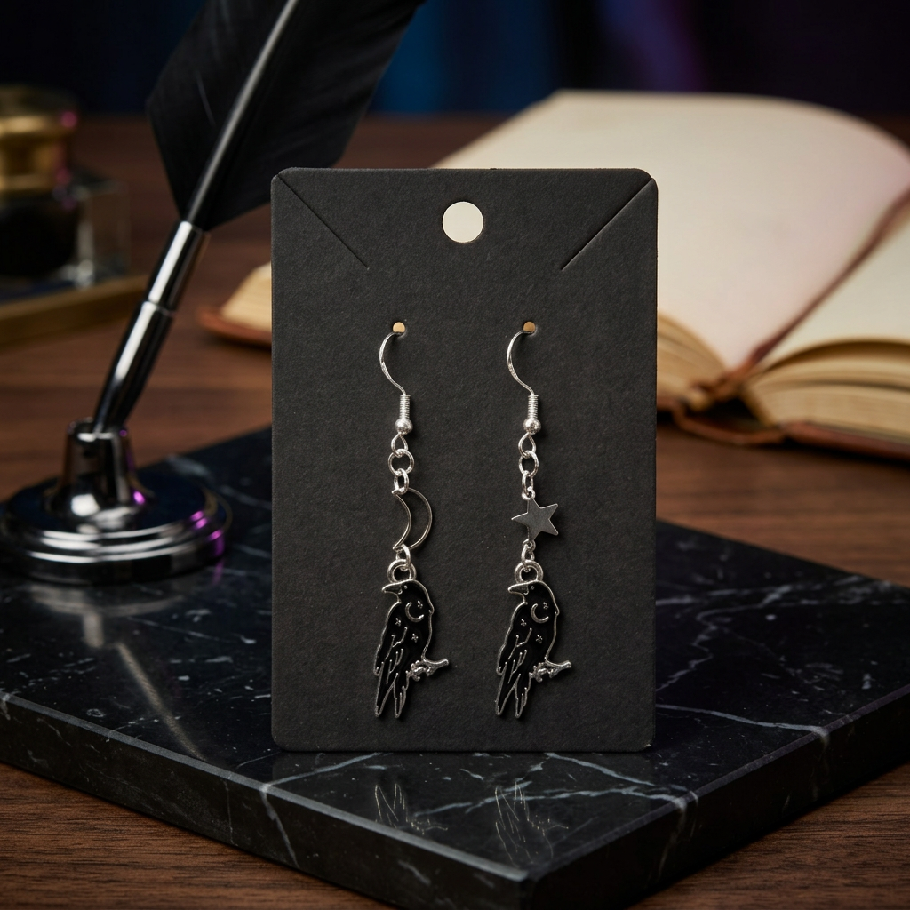 Celestial Raven Star & Moon Mismatched Earrings