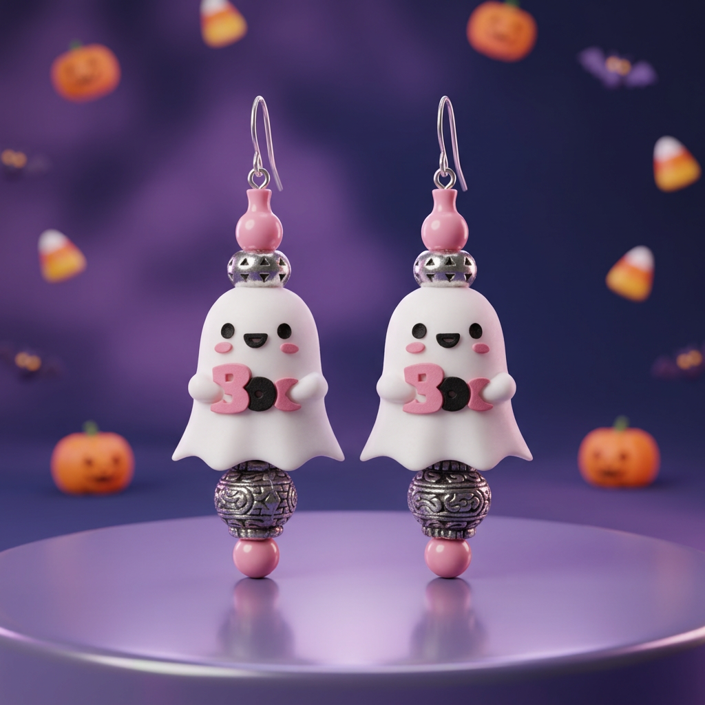Kawaii Ghost Bead Halloween Earrings — Spooky Cute Boo