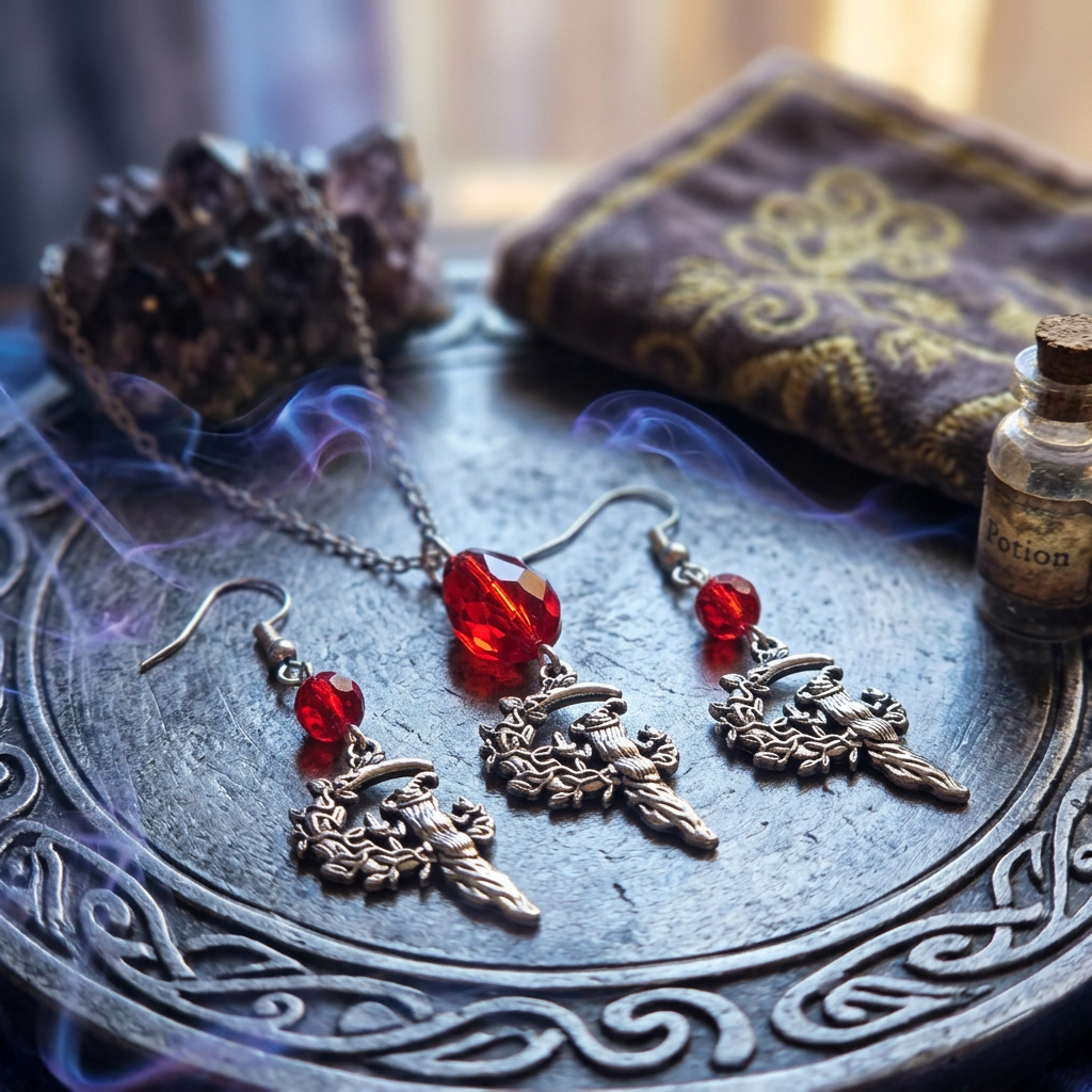 Moon Witch Crystal Jewelry Set — Earrings & Necklace