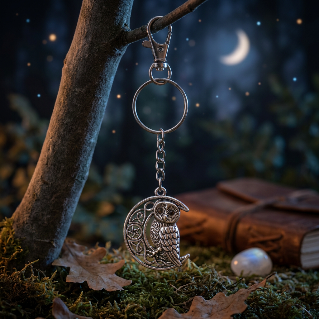 Celtic Owl Moon Keychain