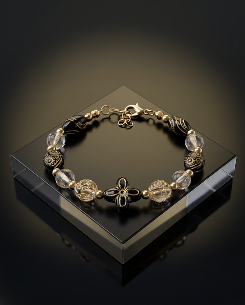 Black Rose Beaded 3-Piece Jewelry Set