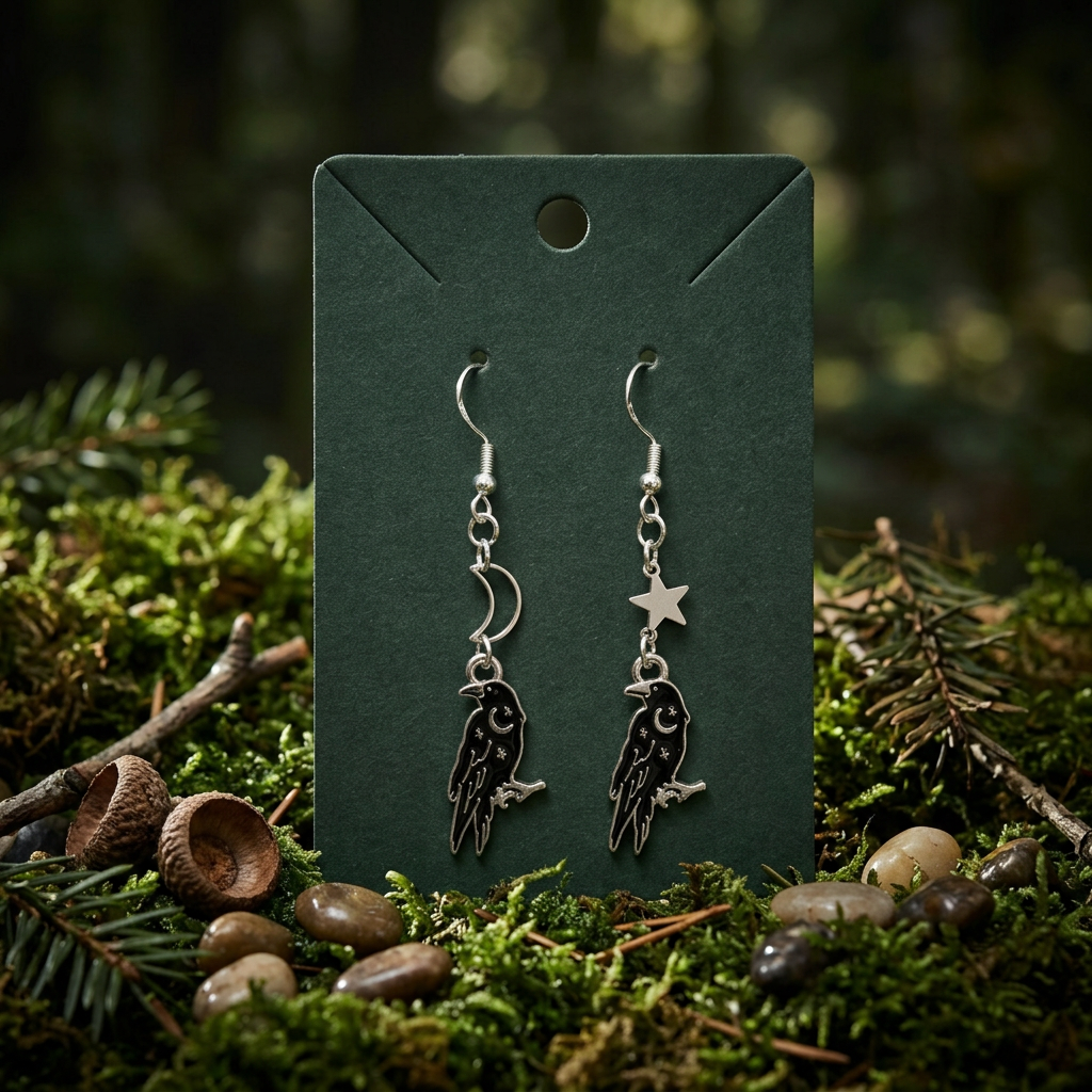 Celestial Raven Star & Moon Mismatched Earrings