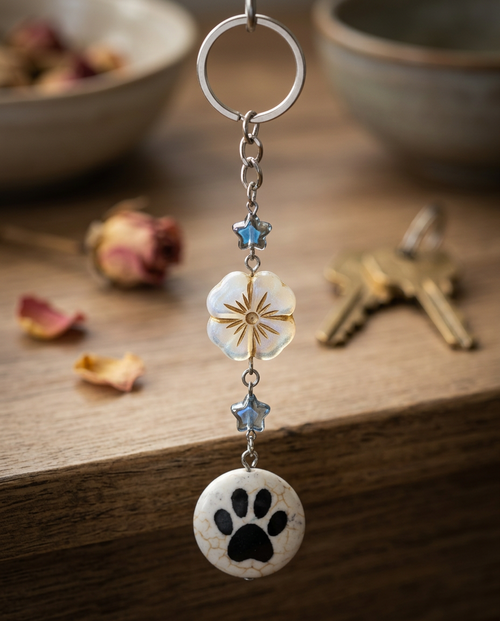 Paw Print Beaded Keychain - Pet Lover Charm & Keyring