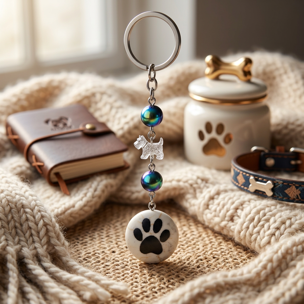 Paw Print Beaded Keychain - Pet Lover Charm & Keyring