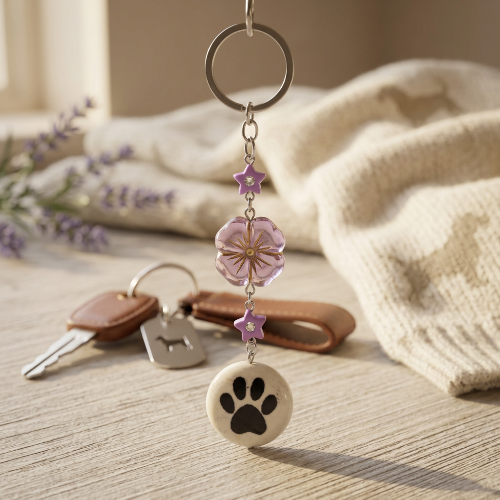 Paw Print Beaded Keychain - Pet Lover Charm & Keyring
