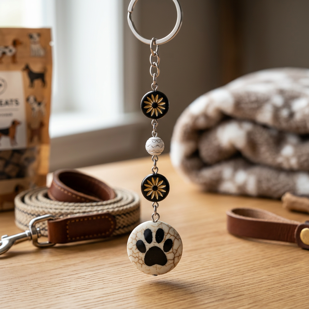 Paw Print Beaded Keychain - Pet Lover Charm & Keyring