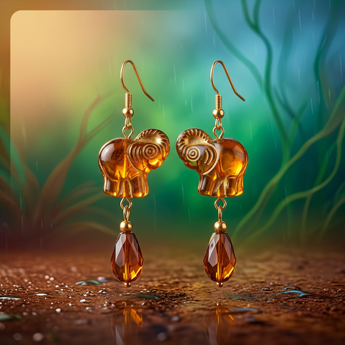 Amber Elephant Beaded Drop Earrings