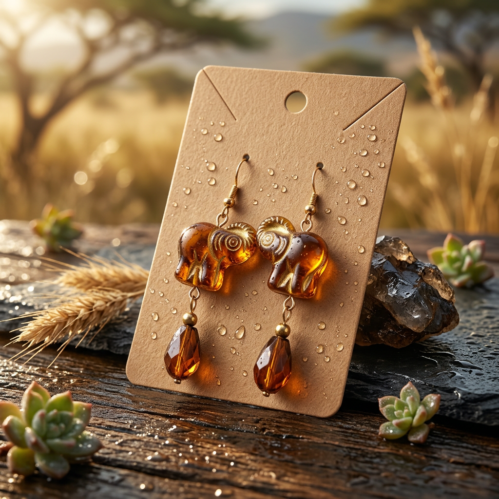 Amber Elephant Beaded Drop Earrings