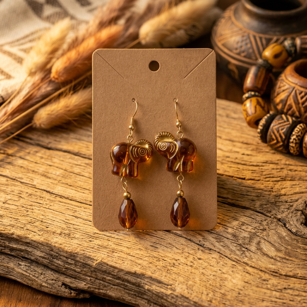 Amber Elephant Beaded Drop Earrings