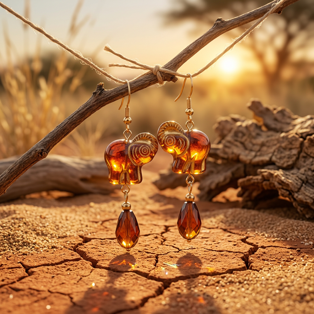 Amber Elephant Beaded Drop Earrings