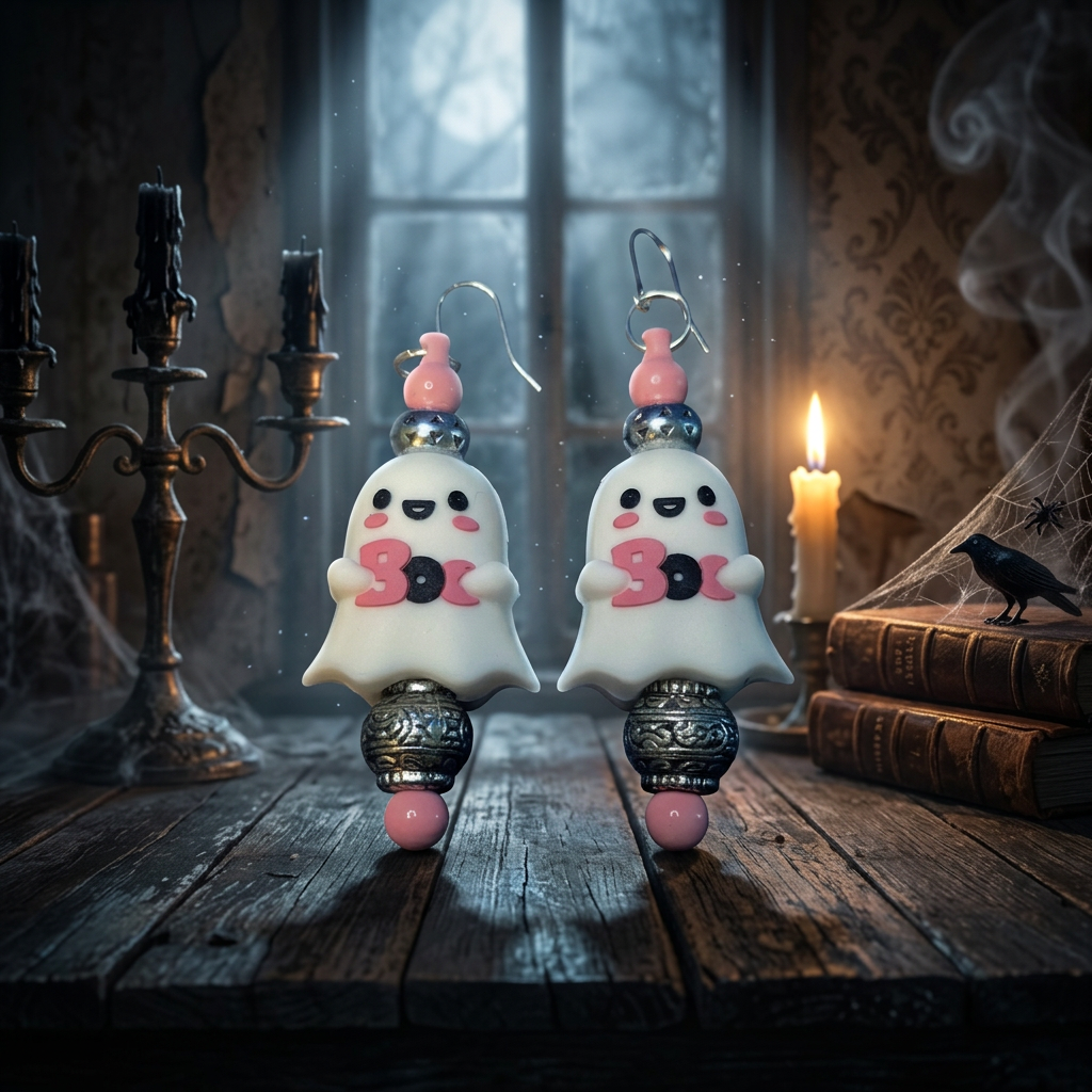 Kawaii Ghost Bead Halloween Earrings — Spooky Cute Boo