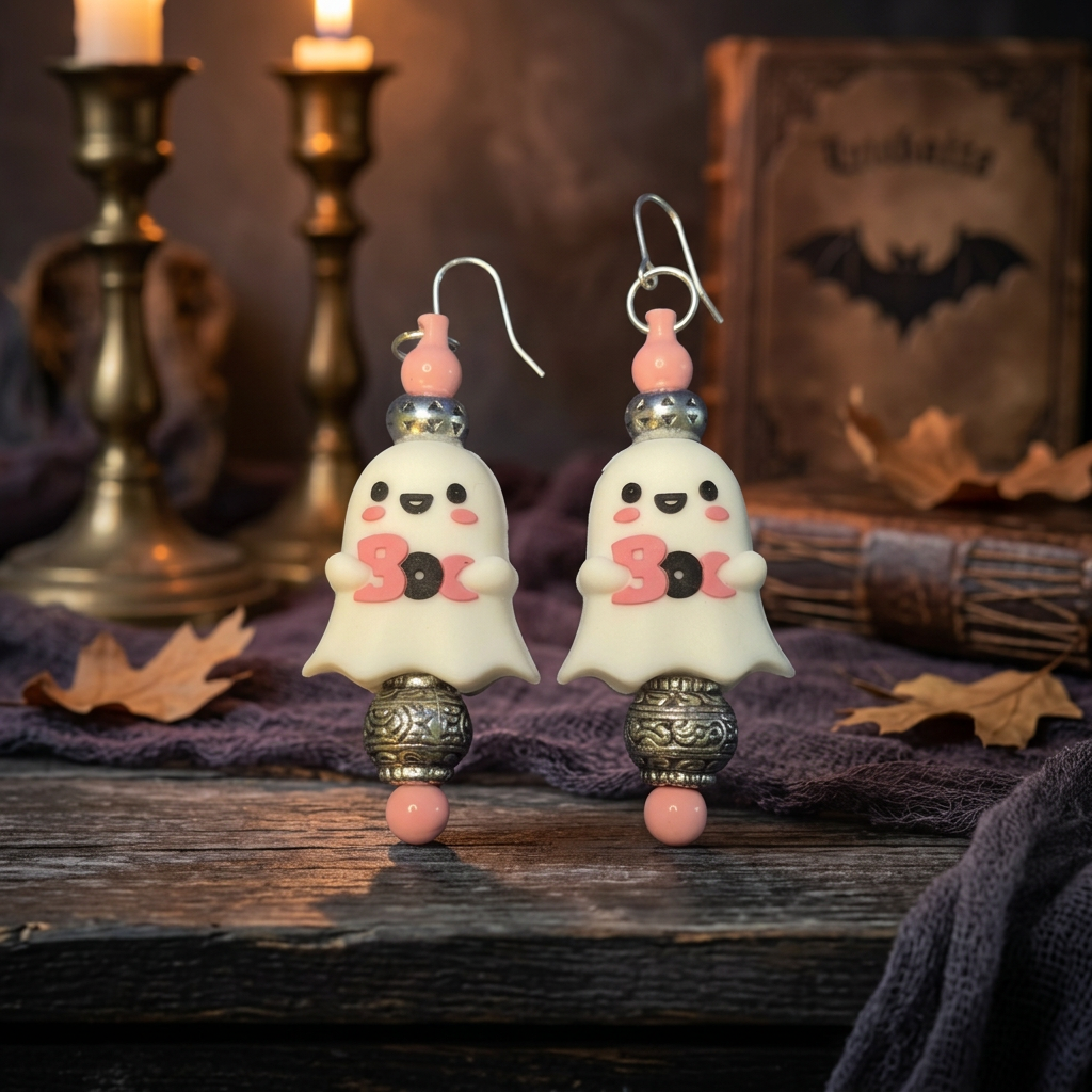 Kawaii Ghost Bead Halloween Earrings — Spooky Cute Boo