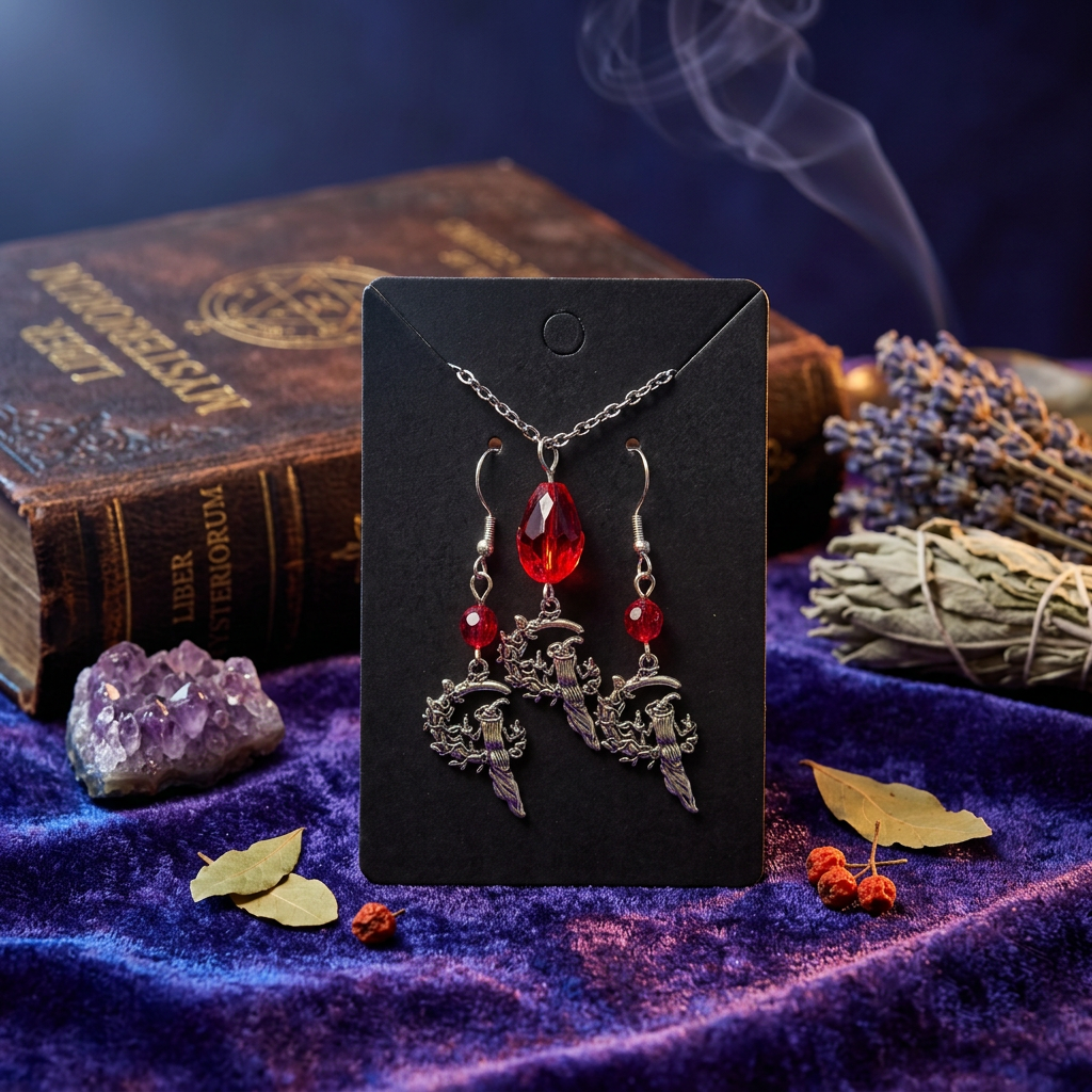 Moon Witch Crystal Jewelry Set — Earrings & Necklace