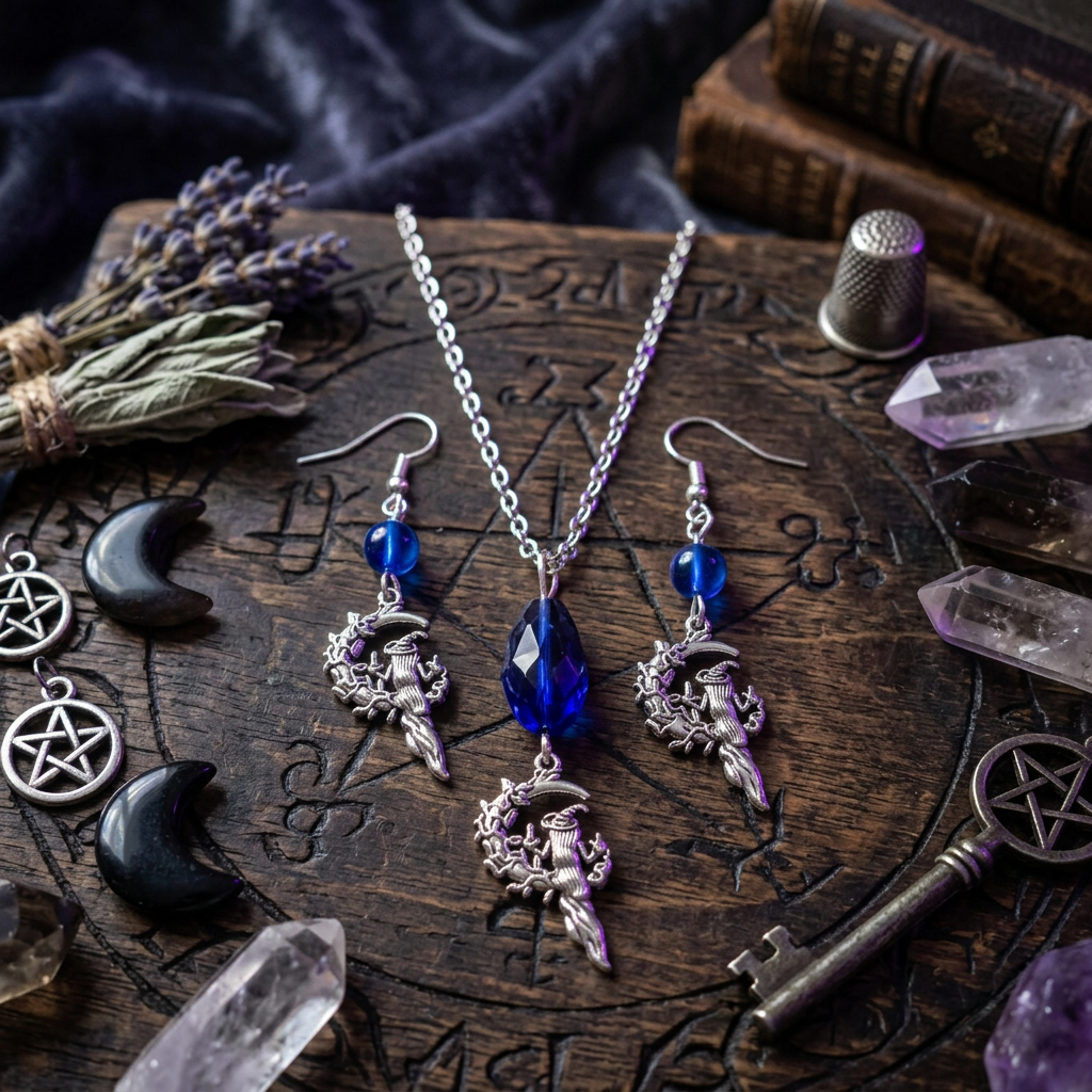 Moon Witch Crystal Jewelry Set — Earrings & Necklace