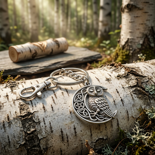 Celtic Owl Moon Keychain