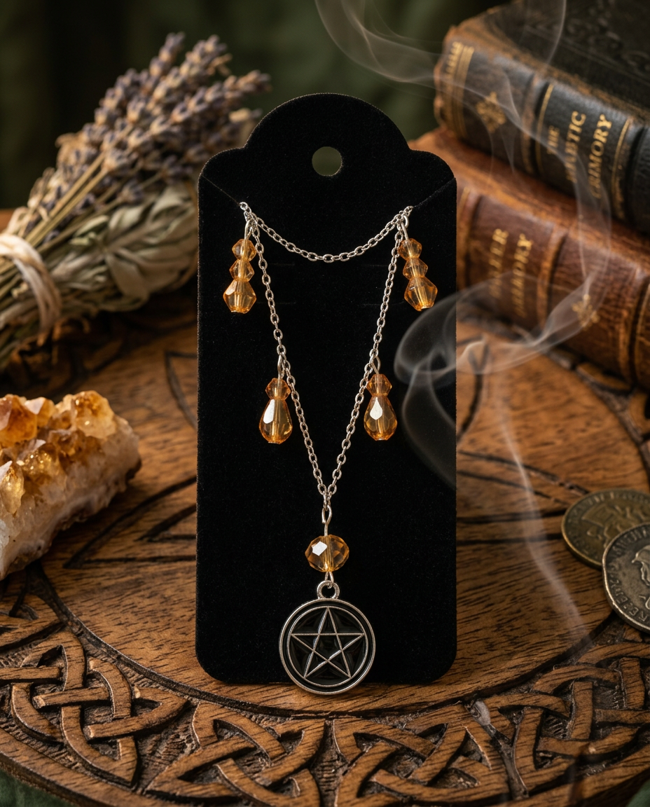 Pentacle Crystal Bead Choker Necklace