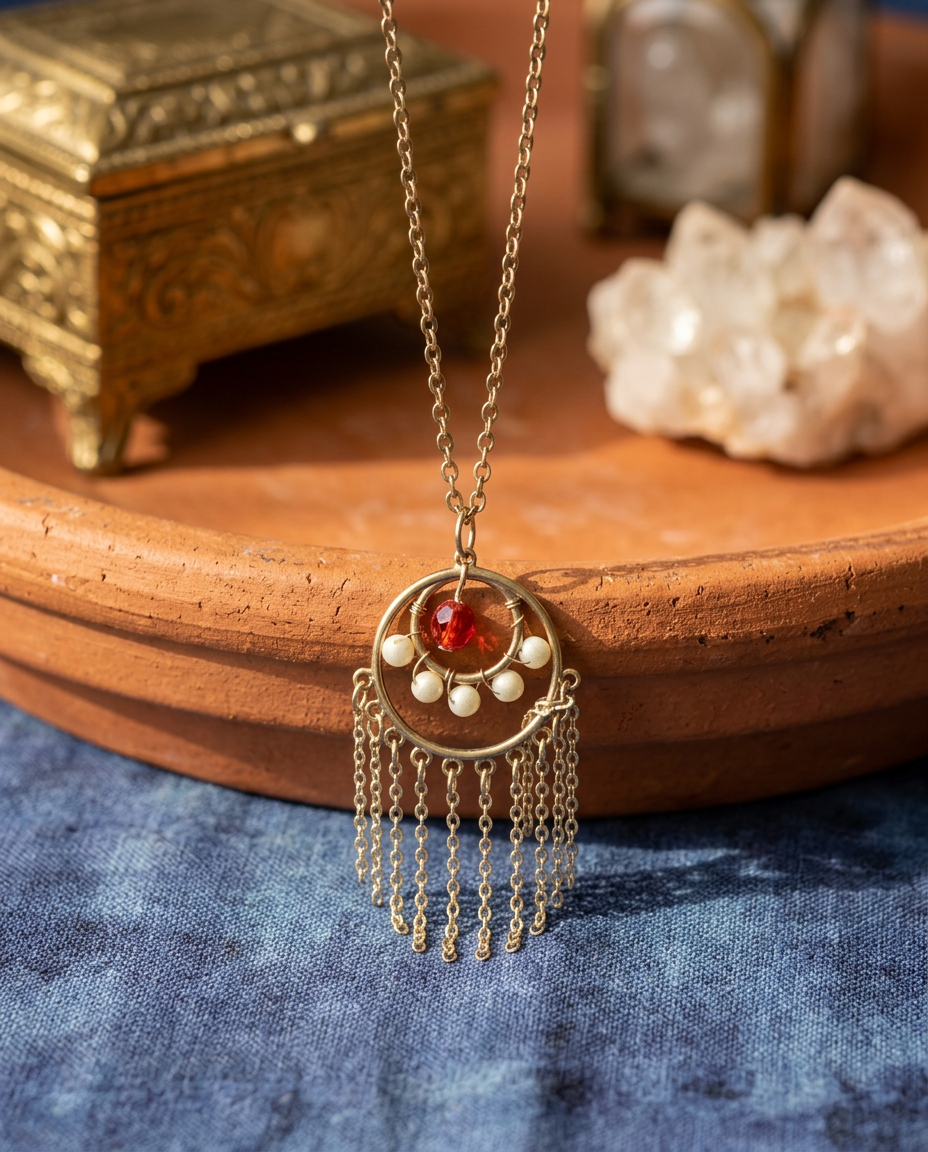 Red Crystal & Pearl Chandelier Jewelry Set