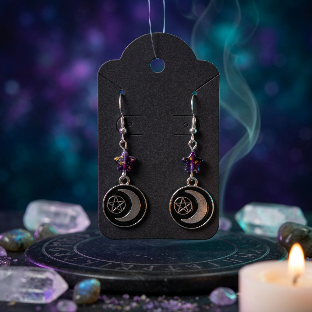 Crescent Moon Pentacle Earrings