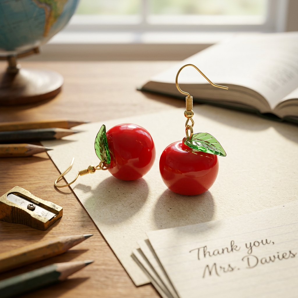 Red Apple Earrings - Cute Gift for Teachers