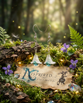 Enchanted Bellflower Earrings in enchanted forest setting with Nspired Chaos branding
